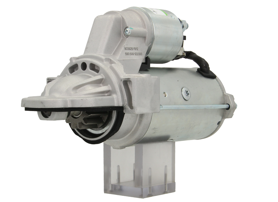 A new 12V Ford starter motor with a 2.2 kW power rating and 12 teeth, displaying the front view with a silver and gray color.