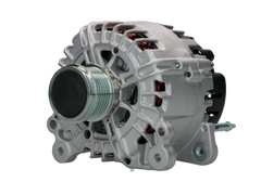 A new aftermarket alternator for Audi vehicles, featuring a metallic body with multiple mounting holes and electrical connectors.