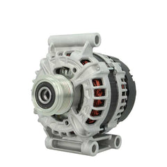 A new aftermarket alternator for Citroën/Peugeot vehicles, featuring a metal body with wiring and a pulley system.