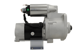 side view of A new 12V Mitsubishi starter motor 2.2KW for caterpillar, nissan and volvo vehicles, displaying the starter and electrical connectors.