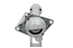 front view of A new 12V starter motor fits Renault, nissan, opel, vauxhall vehicles 2.2 kw, with metal body and electrical components, in a silver and gray color.
