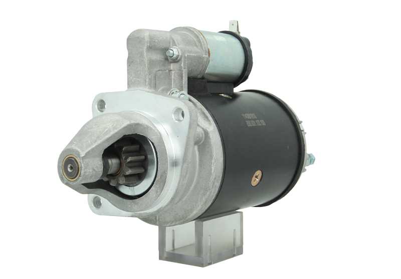 A new 12V, 2.8KW aftermarket starter motor made of metal and plastic, designed for a Perkins engine.