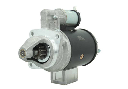 A new 12V, 2.8KW aftermarket starter motor made of metal and plastic, designed for a Perkins engine.