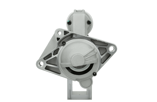 front of A new 12V starter motor for Renault, nissan, opel and vauxhall vehicles 2.2 kw, with a metallic body and 10 teeth
