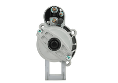 back view of a A new 12V starter motor for Citroën,  Peugeot, Toyota and vauxhall vehicles, 2.3KW featuring a metallic body with a 65 mm spigot and 11 teeth.