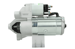 side view of a A new 12V starter motor for Citroën,  Peugeot, Toyota and vauxhall vehicles, 2.3KW featuring a metallic body with a 65 mm spigot and 11 teeth.