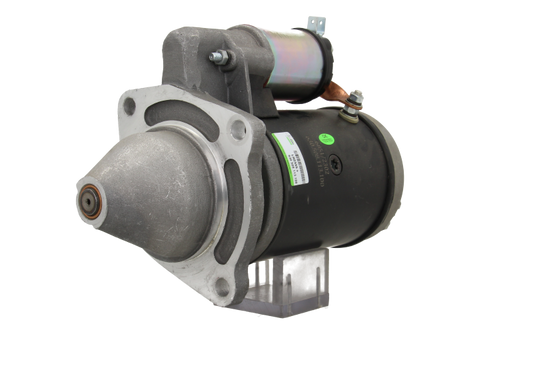 A 12V starter motor, 2.1KW, for a david brown vehicle, predominantly in black color with metal components and electrical connectors.