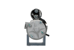 back view of A new 12V Ford starter motor with 2.2 kW power and 11 teeth, visible mounting points, and electrical connectors.