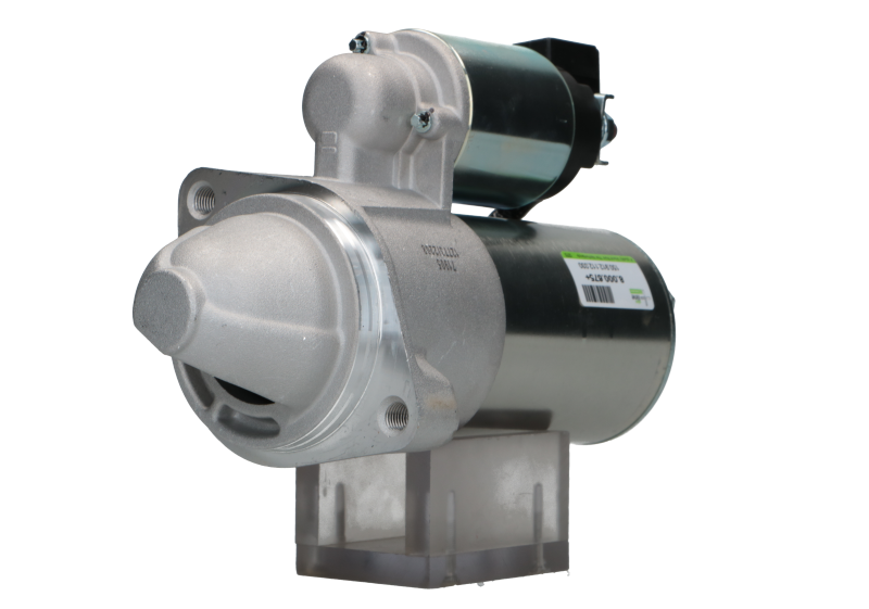 A new 12V Hyundai / kia starter motor 1.8 kw, with a metallic finish and electrical connectors.