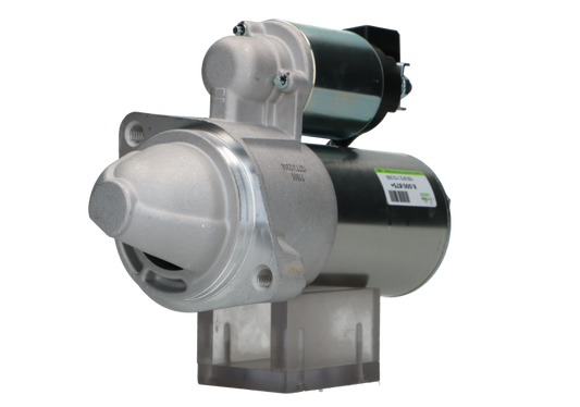 A new 12V Hyundai / kia starter motor 1.8 kw, with a metallic finish and electrical connectors.
