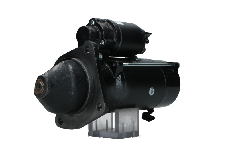 A black JCB 12V starter motor for a vehicle, 4.2KW with visible mounting points and electrical connectors.