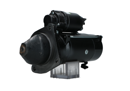 A black JCB 12V starter motor for a vehicle, 4.2KW with visible mounting points and electrical connectors.