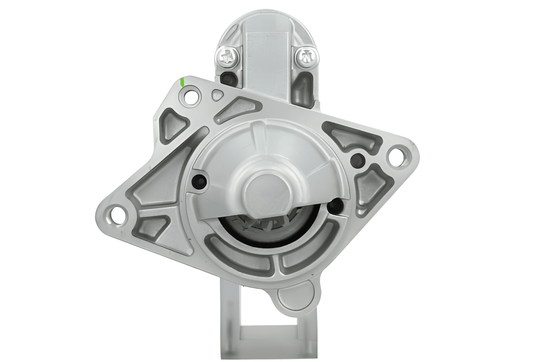front view of A new 12V starter motor with 11 teeth for Renault, opel, nissan and vauxhall vehicles, showing the metal housing and electrical connectors. 2.0KW