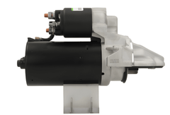 side view of A new 12V starter motor 2KW for Ford, Peugeot, citroen, land rover and fiat vehicles, showing the complete unit with wiring and housing.