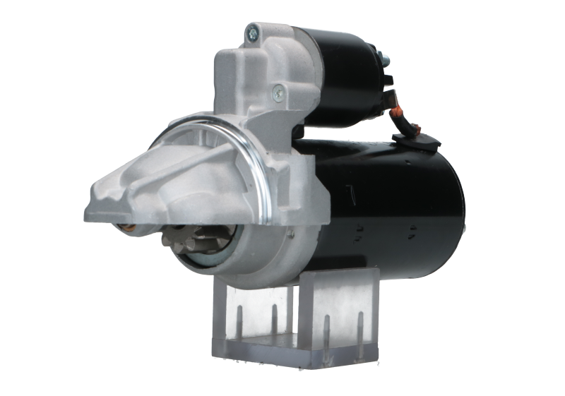 A new 12V 2.0KW starter motor with 12 teeth for Ford, fiat, citroen, peugeot and land rover vehicles, showcasing the front left side of the product.