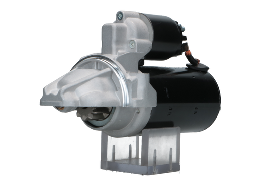 A new 12V 2.0KW starter motor with 12 teeth for Ford, fiat, citroen, peugeot and land rover vehicles, showcasing the front left side of the product.
