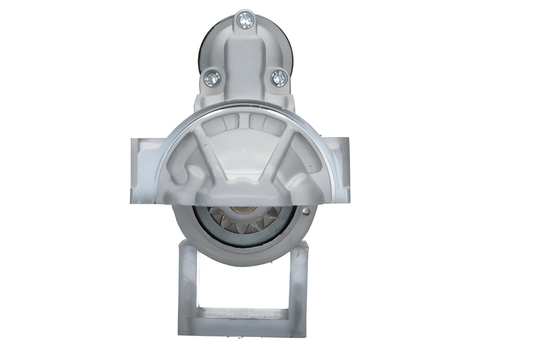 front view of A new 12V 2.0KW starter motor with 12 teeth for Ford, fiat, citroen, peugeot and land rover vehicles, showcasing the front left side of the product.