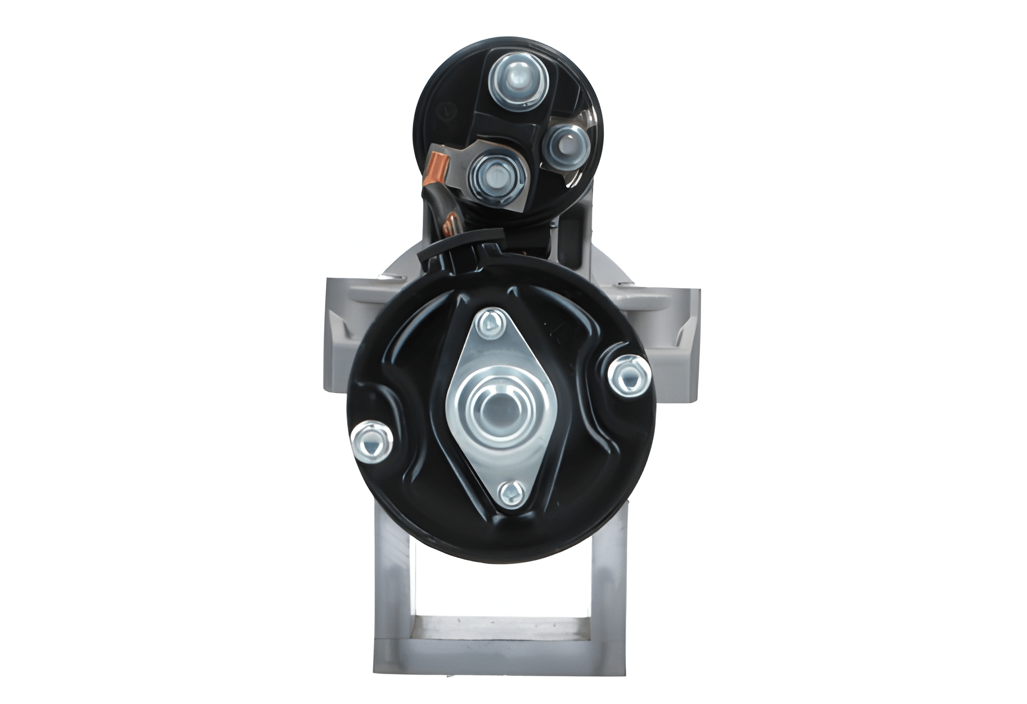 back view of A new 12V 2.0KW starter motor with 12 teeth for Ford, fiat, citroen, peugeot and land rover vehicles, showcasing the front left side of the product.