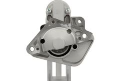 front view of A new 12 teeth aftermarket starter motor for Renault, nissan, dacia and mercedes vehicles, with a 1.4 kW power rating and 12V voltage.
