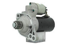 A new 12V starter motor for Audi, Skoda, Seat and Volkswagen vehicles, 2.2KW showcasing its metallic body and electrical connectors. 13 teeth
