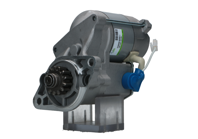 A new 12V Kubota starter motor 1.4KW, showing a metallic body with wiring and a blue component on the side.
