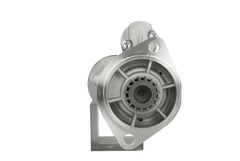 front view of A new Yanmar 12V starter motor with 2.2 kW power rating, 15 teeth displayed against a white background