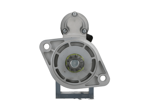 front view of A new 12V Deutz-Fahr Khd 3.2 kw starter motor with a metal body, 9 teeth, electrical connectors, and mounting points visible.