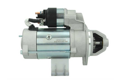 side view of a new 12V Deutz Fahr KHD 2.6 kw starter with a silver and gray color. comes with 9 teeth
