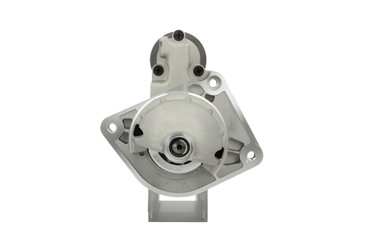 front view of A new 12V starter motor with a 2.5KW power rating, built for Renault, Mitsubishi and Iveco trucks, with metal and electrical components visible.