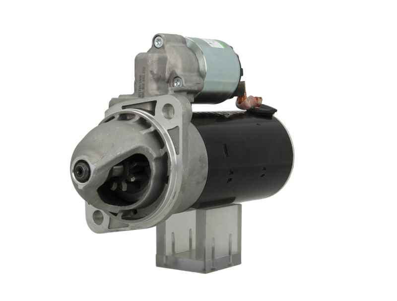 A new 12V starter motor for lombardini vehicles, predominantly metal with some plastic components, with a 2.0 kw power rating and 9 teeth.