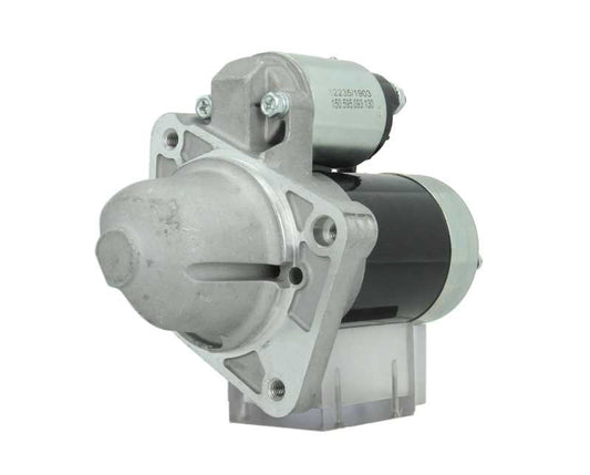 A 12V Mitsubishi 2.0 kw starter, showing a metallic body with electrical terminals and mounting points.