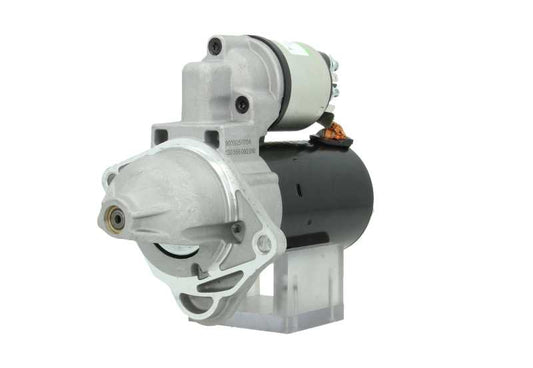 A new 12V starter motor 1.1KW for Opel/vauxhall and chevrolet vehicles, with a metallic body and a black cover.