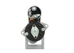 rear view of A new 12V starter motor 1.1KW for Opel/vauxhall and chevrolet vehicles, with a metallic body and a black cover.