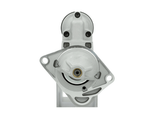 front of A new 12V starter motor 1.1KW for Opel/vauxhall and chevrolet vehicles, with a metallic body and a black cover.
