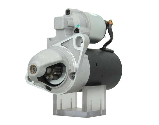 A new 12V aftermarket starter motor 1.1KW with 9 teeth designed for a Perkins engine, featuring a silver body with mounting brackets and electrical connectors.