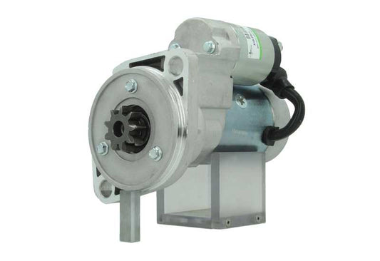 A new 12V Yanmar starter motor with a 2.3 kw power rating, 9 teeth, featuring metal construction with a gray and silver color scheme, including mounting brackets and electrical connectors.