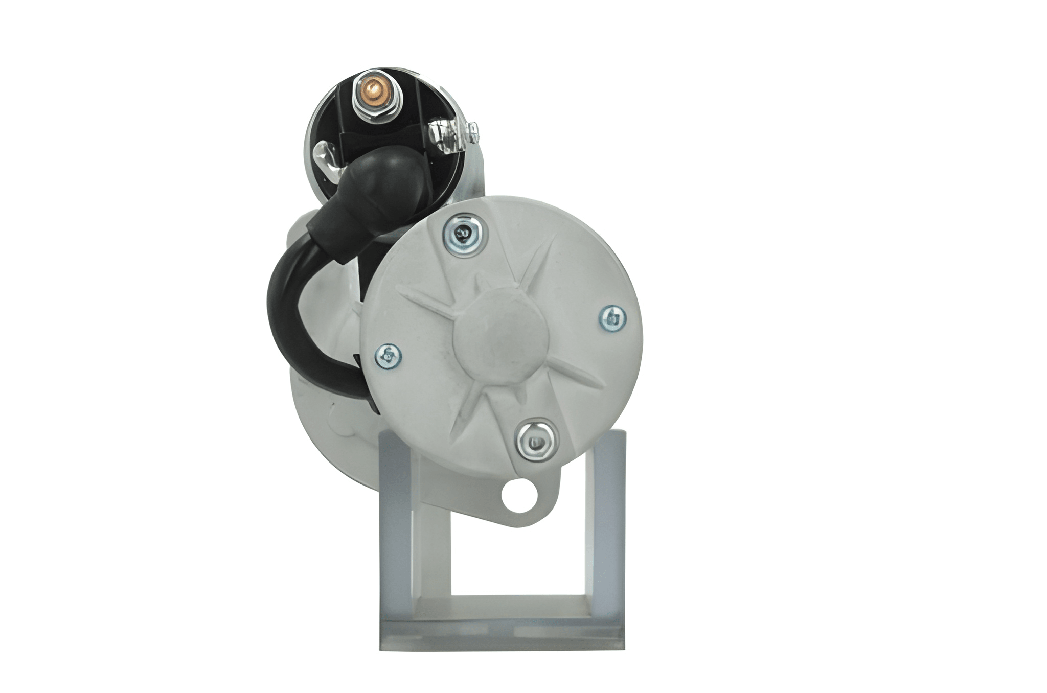 A new 12V Yanmar starter motor with a 2.3 kw power rating, 9 teeth, featuring metal construction with a gray and silver color scheme, including mounting brackets and electrical connectors.