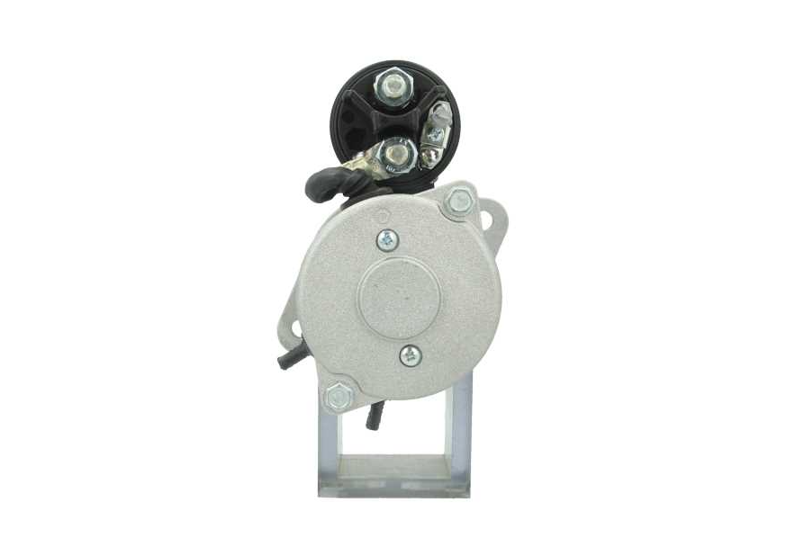 back view of A new 12V Deutz-Fahr Khd 3.2 kw starter with 9 teeth and visible mounting points, wiring, and a metallic body.