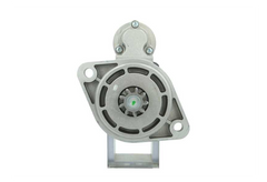 front view of A new 12V Deutz-Fahr Khd 3.2 kw starter with 9 teeth and visible mounting points, wiring, and a metallic body.