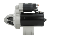 side view of A new 12V starter motor 2.2KW with 10 teeth built for Mercedes vehicles, showcasing the metal body with electrical connectors and the drive gear.