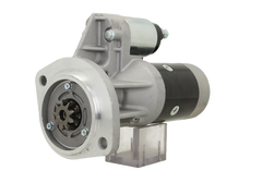 A new 12V Nissan 2.0 kw starter, showing a metal body with wiring and a mounting flange. with 9 teeth