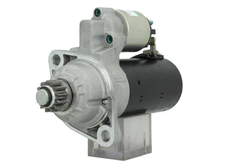 A new 12v starter motor 2.2KW for Volkswagen vehicles with 13 teeth, displaying the exterior metal housing and electrical connectors.
