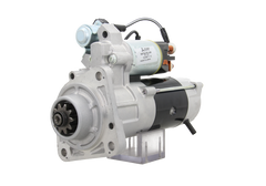 A new 24V starter motor for 5KW Volvo  and renault trucks, showing the front left side with a silver and black color scheme.