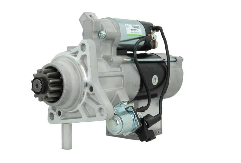 A new 24V starter motor for Volvo and renault trucks, 5.5KW, 12 teeth with a metallic body and electrical connectors.