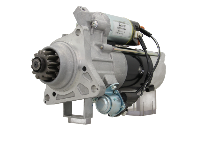 A new 24V 12 teeth starter motor for Volvo and renault trucks, 5.5KW showing the complete unit with wiring and mounting points.