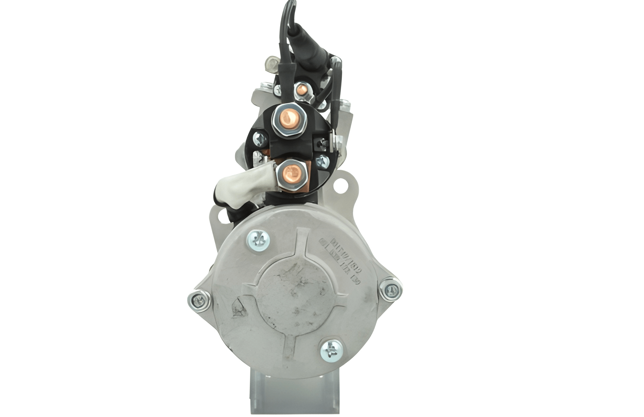 back view of A new 24V starter motor 5.5KW for Mercedes, featuring a metal body with wiring 