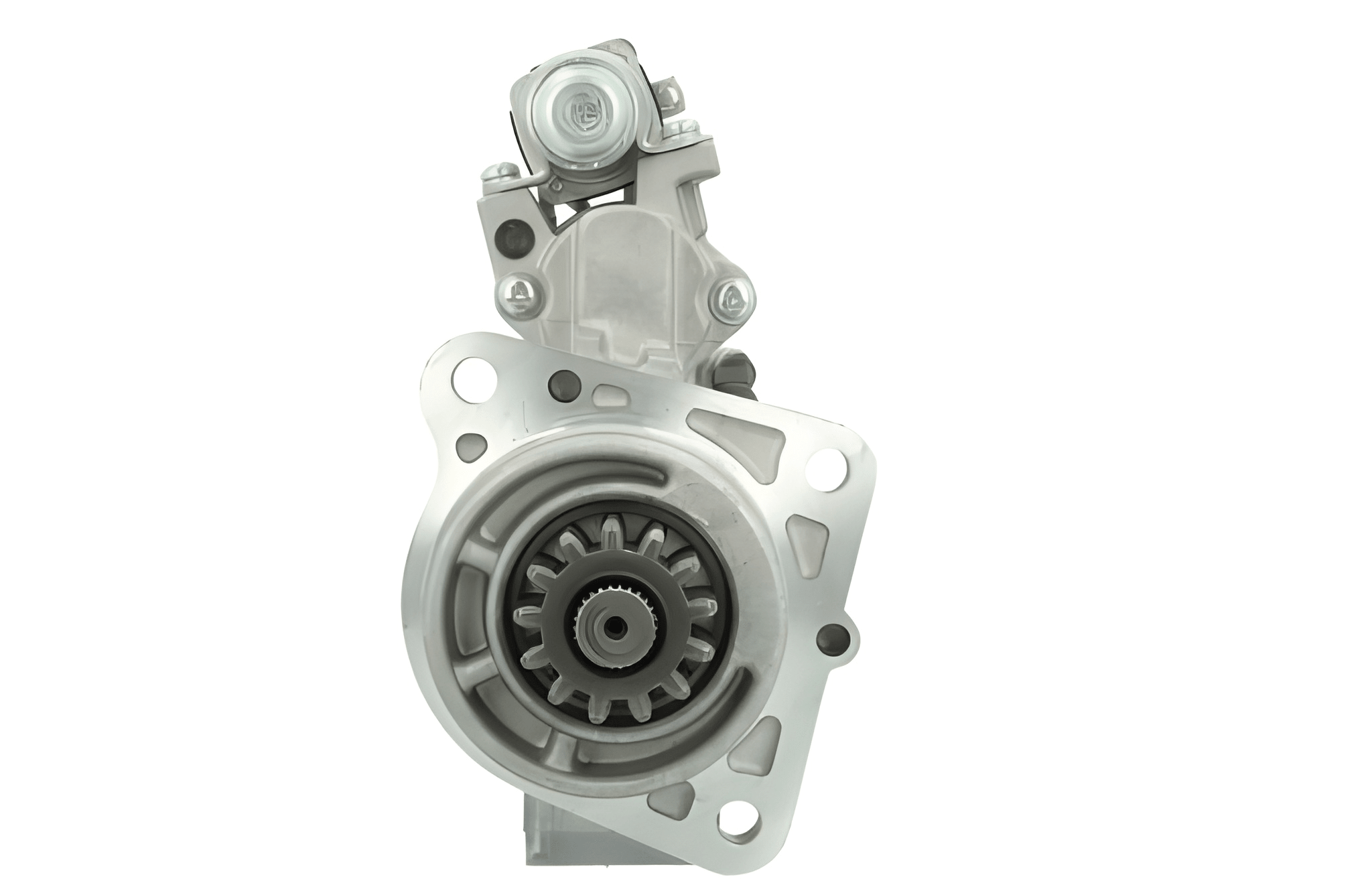 front view of A new 24V starter motor 5.5KW for Mercedes, featuring a metal body with wiring 
