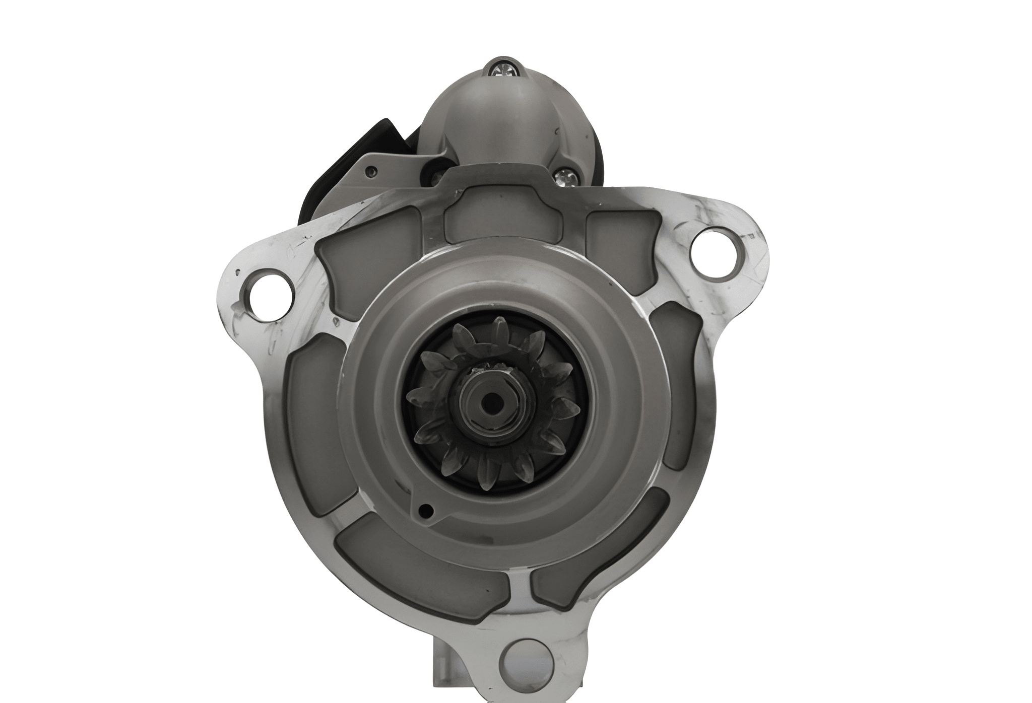 A new 24V 5.5KW starter motor with 12 teeth for Scania trucks, showing a metallic surface with various mounting points and electrical connectors