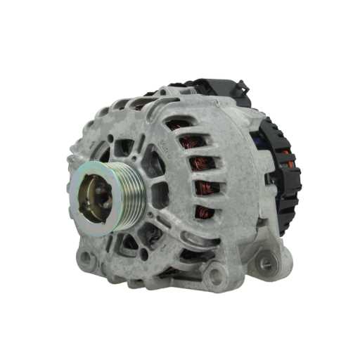 A new 12V 180A aftermarket alternator with a silver finish and multiple electrical connectors. on a white background