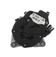 rear view of A new 12V 180A aftermarket alternator with a silver finish and multiple electrical connectors. on a white background